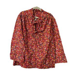 Vintage Gina Leisurewear by Hanna Shirt Womens Juniors Red Floral 70s Tie Front